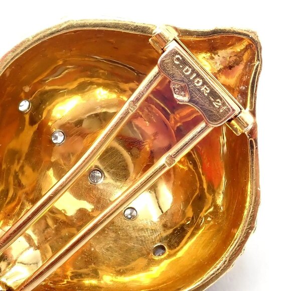 Authentic! Christian Dior 18k Yellow Gold Diamond Enamel Jules Verne Pin Brooch - Picture 6 of 16